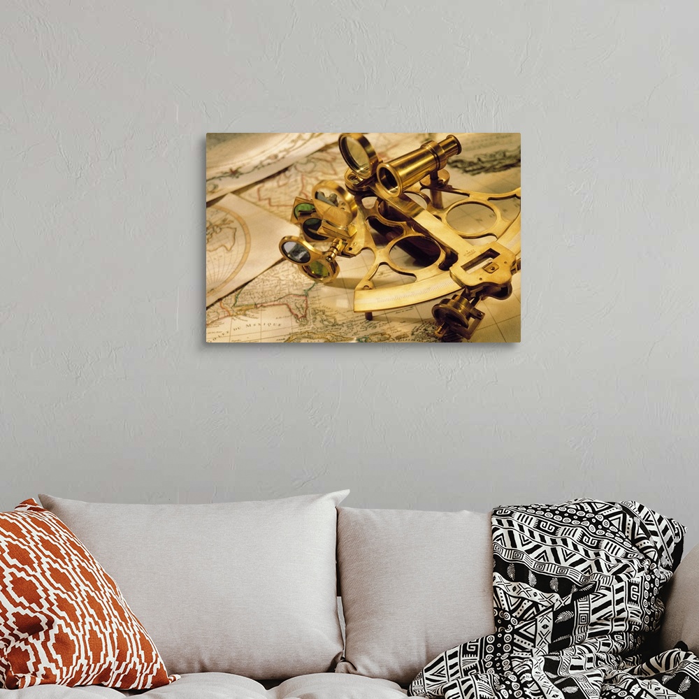 Sextant On Top Of World Maps Wall Art Canvas Prints Framed Prints