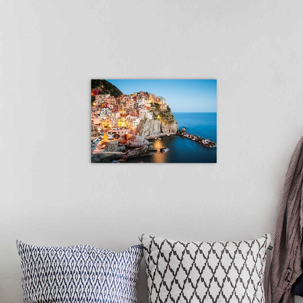 Dusk in Manarola, Cinque Terre, Liguria, Italy Wall Art, Canvas Prints ...