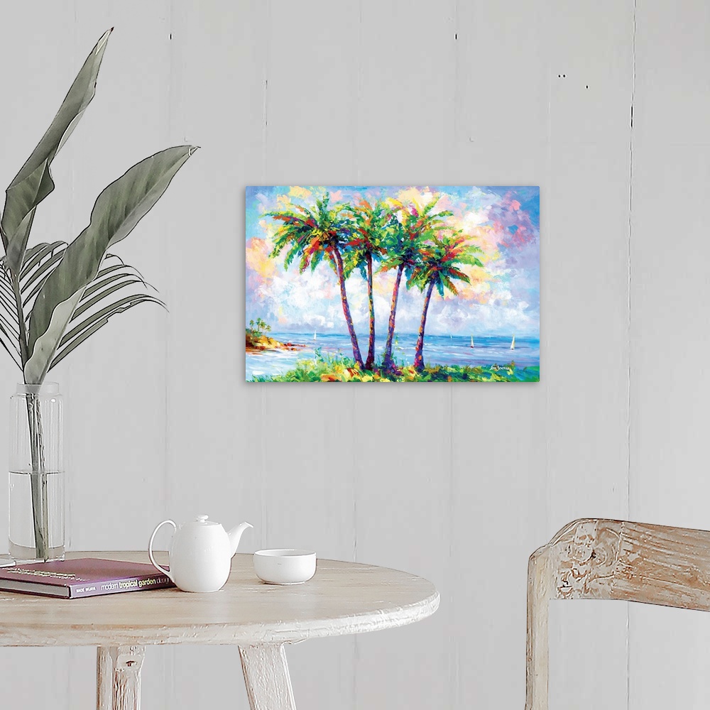 Tropical Beach With Palm Trees In Oahu, Hawaii Wall Art, Canvas Prints ...