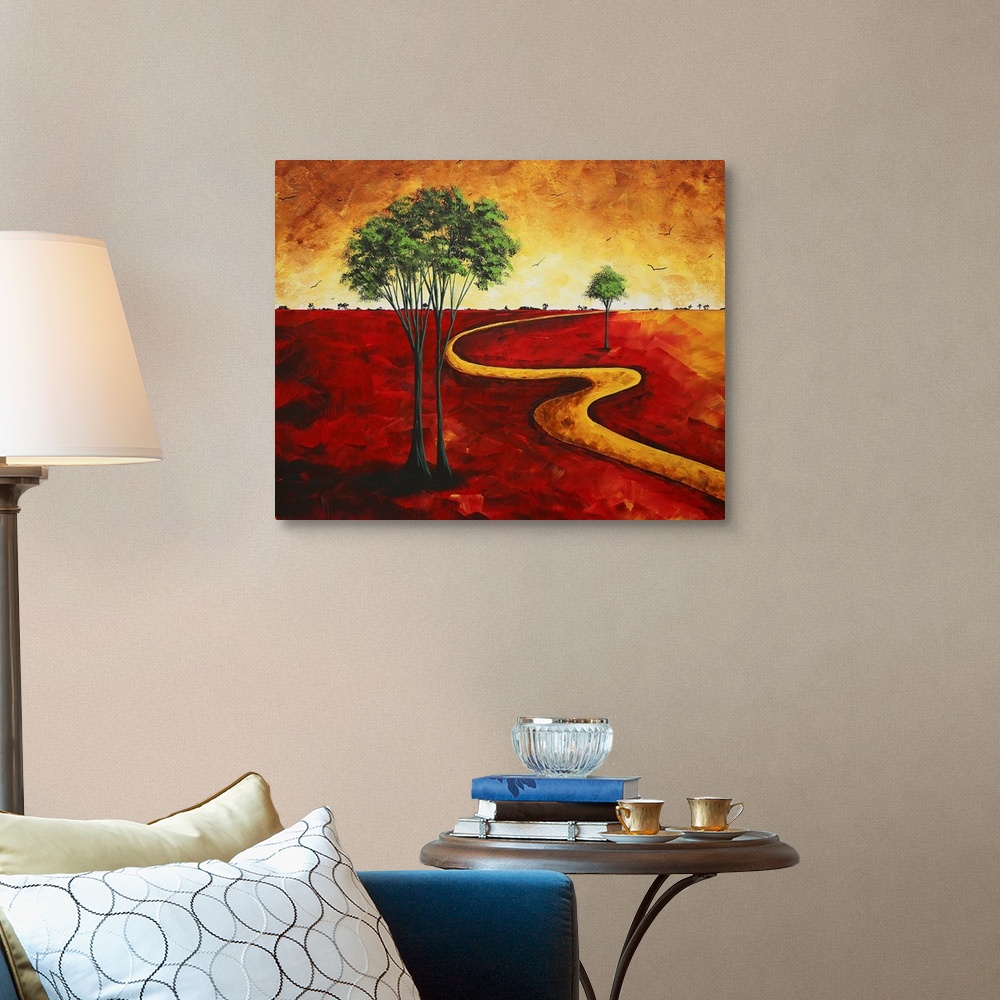 Road To Nowhere II - Red Landscape Painting Wall Art, Canvas Prints ...