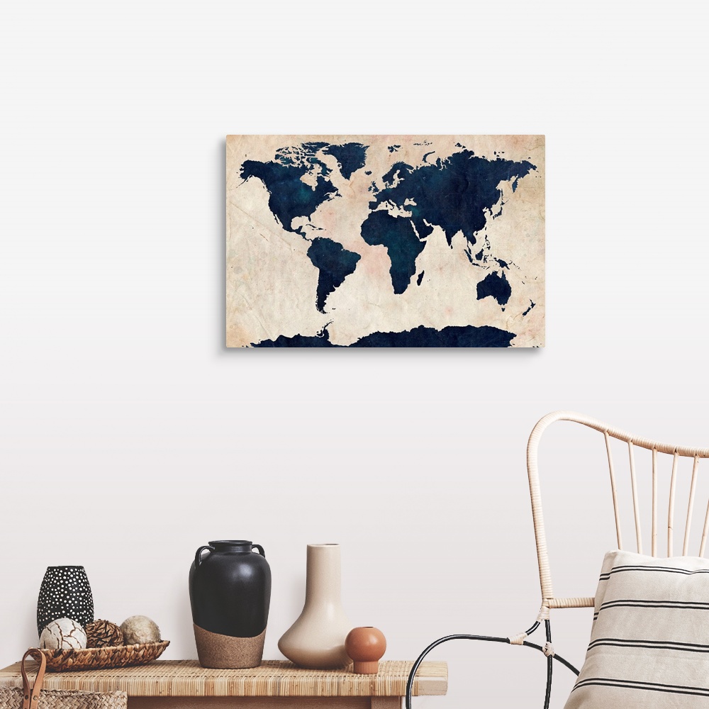 World Map Distressed Navy Wall Art, Canvas Prints, Framed Prints, Wall ...