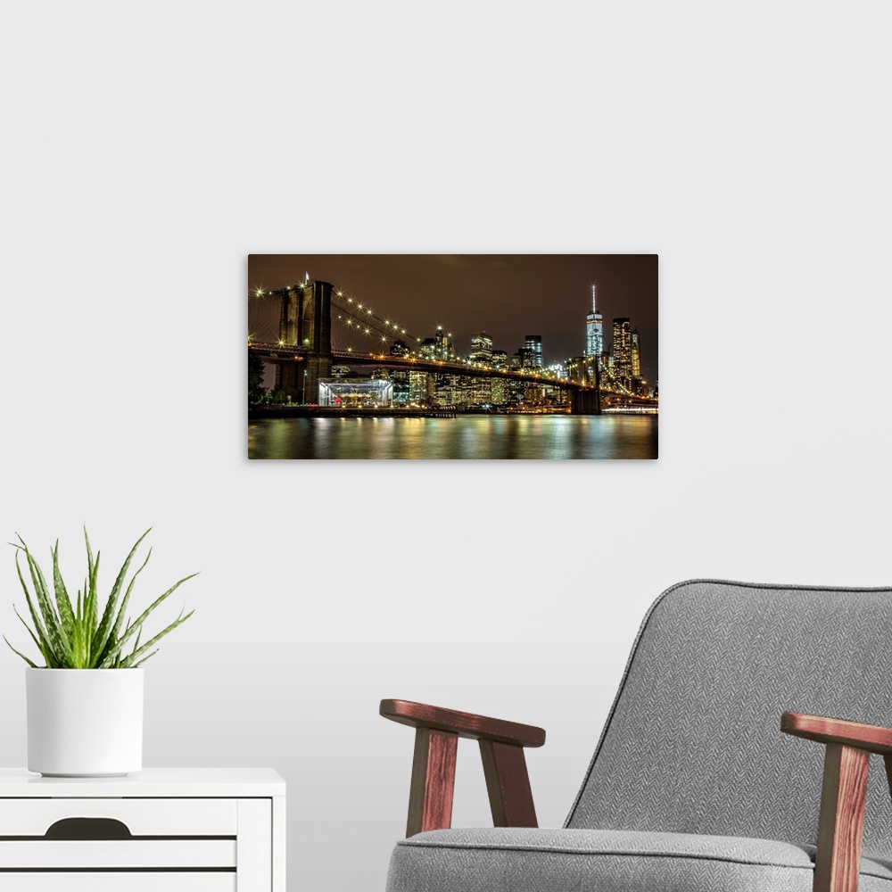 Brooklyn Bridge and New York City Skyline at Night Wall Art, Canvas ...