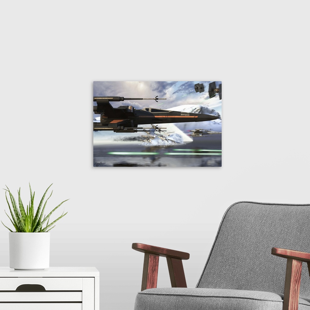 New X-Wing model cruising over a lake to attack the Empire Wall Art ...